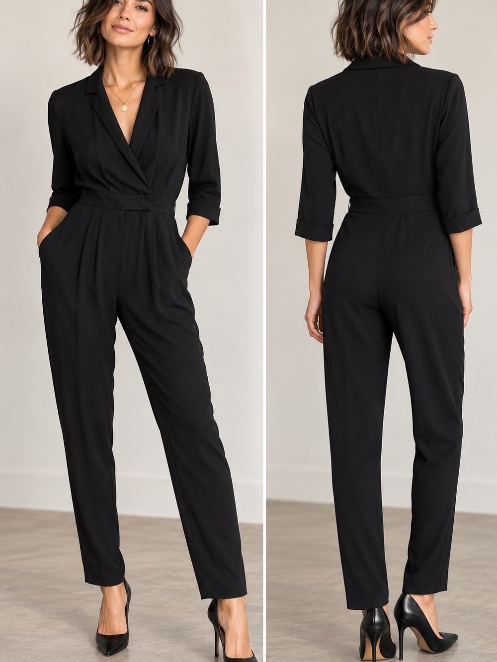 🖤MAKE OFFER🖤 W118 by Walter Baker Black Wrap-Front Jumpsuit Small 3/4 Sleeve SM